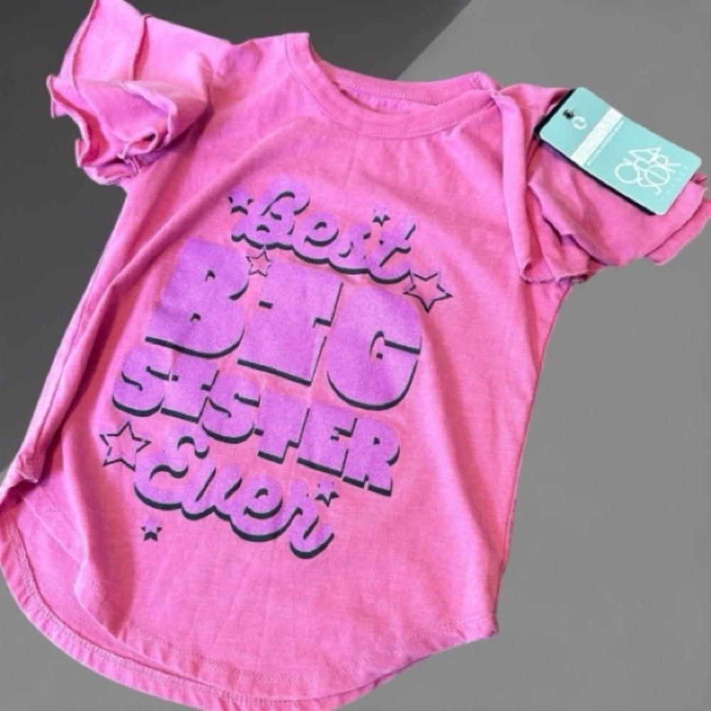 NWT Chaser Best Big Sis Ever Pink Short Flutter Sleeve Tee Size 6